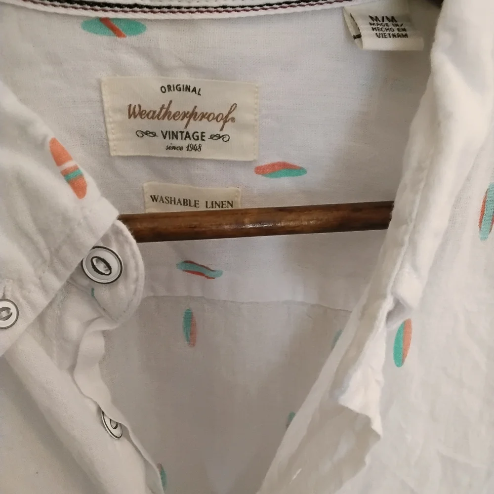 Weatherproof Vintage Original Linen Button Down Shirt Mens‎ Medium Surfboards